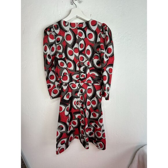 Marc Ellis Womens Abstract Geometric Print Ruched Bodycon Dress Red Red Gray - Picture 2 of 9